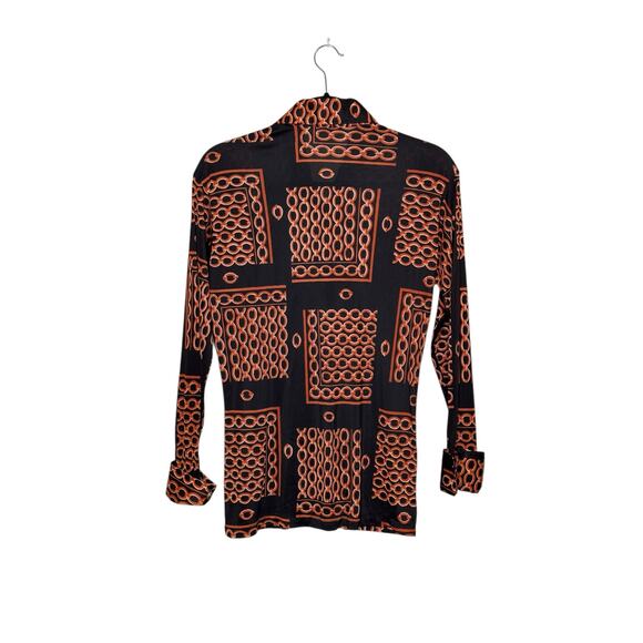 Claude by Brentwood brown orange print long sleeves shirt size M - Picture 8 of 9